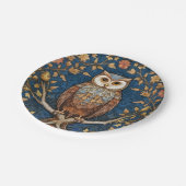 青い枝の上にフクロウの秋の背景アールヌーボー ペーパープレート (アングル)