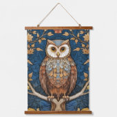 青い枝の上にフクロウの秋の背景アールヌーボー 吊り下げ型タペストリー (正面)