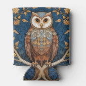 青い枝の上にフクロウの秋の背景アールヌーボー 缶クーラー (裏面)