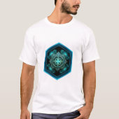 青い枠の六角形の中のブルーセルティックノット Tシャツ (正面)