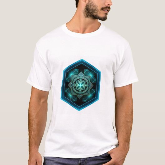 青い枠の六角形の中のブルーセルティックノット Tシャツ (正面)