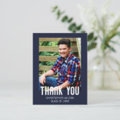 青い枠の写真 卒業お礼 ポストカード (スタンド正面)