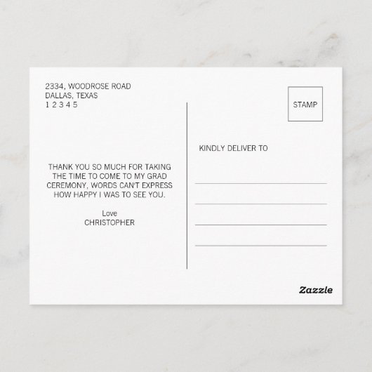 青い枠の写真 卒業お礼 ポストカード (裏面)