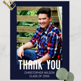 青い枠の写真 卒業お礼 ポストカード