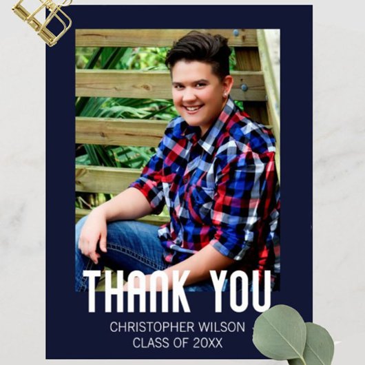 青い枠の写真 卒業お礼 ポストカード