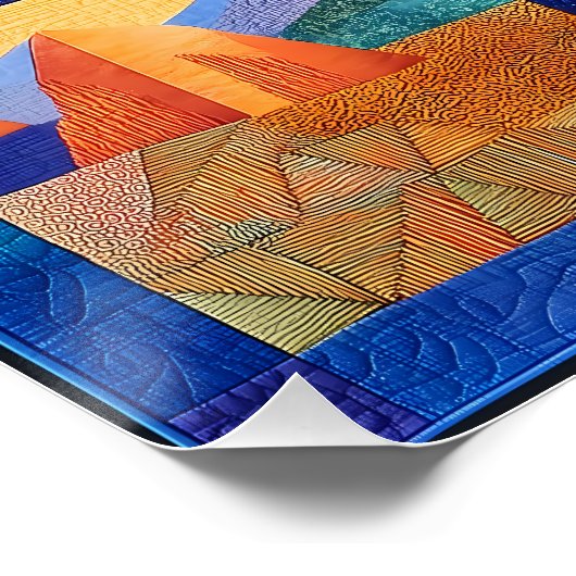 青い枠の砂漠アートグリッド – ジオメトカラフルリ ポスター (コーナー)