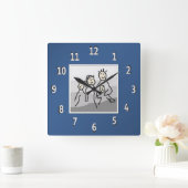 青い枠パーソナライズされた付き写真 スクエア壁時計 (ホーム)