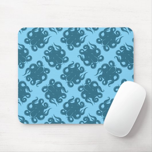 青い柄のタコ マウスパッド (マウス)