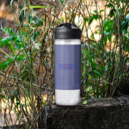 青い柄の花の赤いポピーのウォーターボトル ウォーターボトル