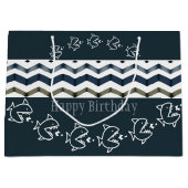 青い柄の魚デザイン ラージペーパーバッグ (正面)