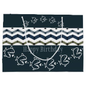 青い柄の魚デザイン ラージペーパーバッグ (裏面)