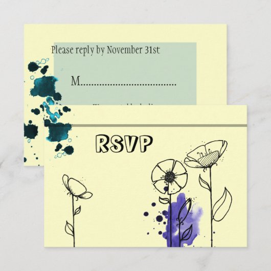 青い染みがついた花 出欠カード (正面/裏面)