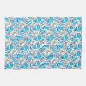 青い柔らかいかわいらし花のパターン キッチンタオル (横)