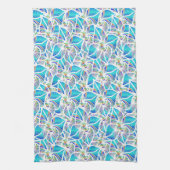 青い柔らかいかわいらし花のパターン キッチンタオル (縦)