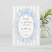 青い柔らかいリボンの誕生日パーティー 招待状 (スタンド正面)