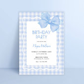 青い柔らかい格子弓の誕生日 招待状