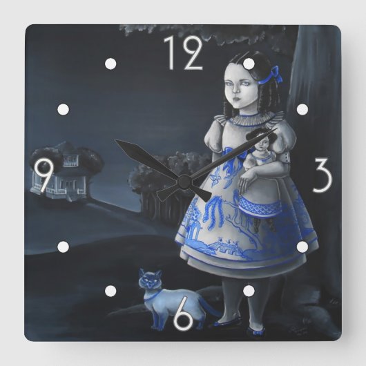 青い柳の壁時計 スクエア壁時計 (正面)