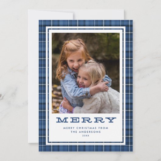 青い格子メリー縞の写独身の真 シーズンカード (正面)
