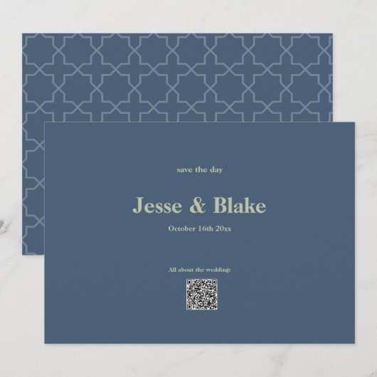 青い格子模様のウェディング セーブザデート (正面/裏面)