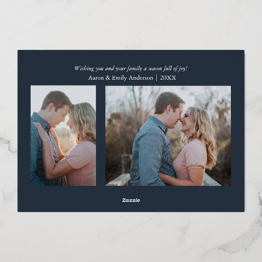 青い格子模様のクリスマスフォイル実在フォト(Christmas foil Photo) 箔シーズンカード (裏面)