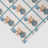 青い格子模様のドレスとバルーンを持つ女の子クマ 薄葉紙 (詳細)