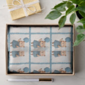 青い格子模様のドレスとバルーンを持つ女の子クマ 薄葉紙 (ギフト)