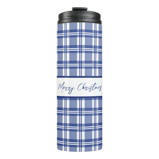 青い格子模様のメリークリスマス タンブラー (正面)