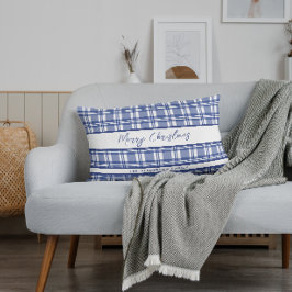 青い格子模様のメリークリスマス ランバークッション