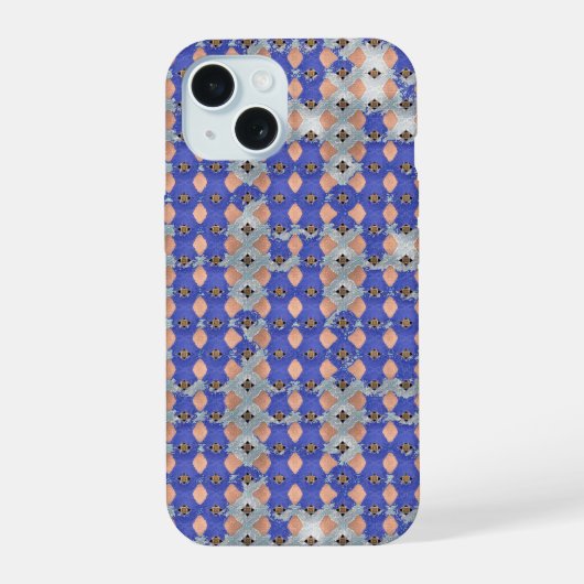 青い格子模様の幾何学的なパターン1297 iPhone 15ケース (裏面)