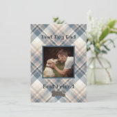青い格子模様の最高の犬パパ写真フラットカード シーズンカード (スタンド正面)