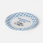 青い格子状シーフードボイルパーティー ペーパープレート (アングル)