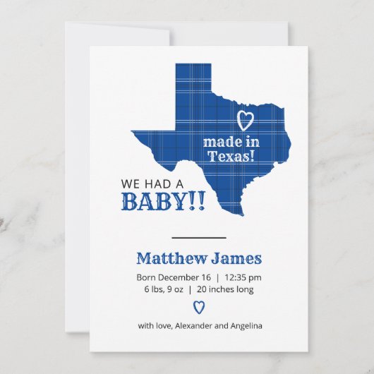 青い格子縞がテキサス州縦写真 案内状 (正面)