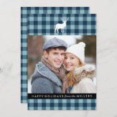 青い格子縞と白い牡鹿 | 休日の写真カード シーズンカード (正面/裏面)