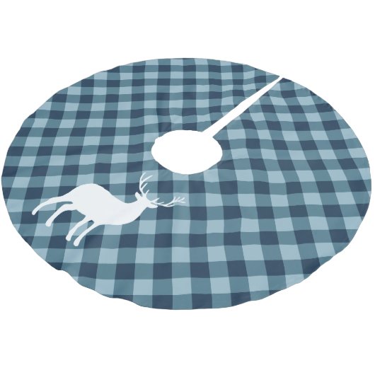 青い格子縞と白い牡鹿 |休日 ブラッシュドポリエステルツリースカート (アングル)