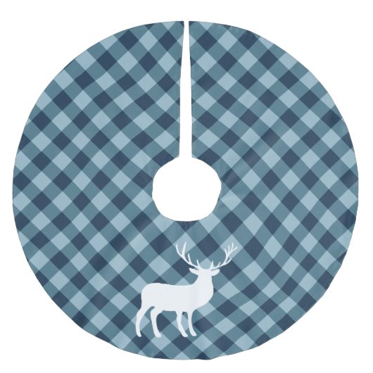 青い格子縞と白い牡鹿 |休日 ブラッシュドポリエステルツリースカート (正面)