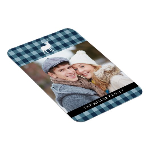 青い格子縞と白い牡鹿 |休日 マグネット (右側)