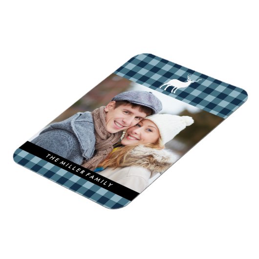 青い格子縞と白い牡鹿 |休日 マグネット (左側)