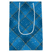 青い格子縞のクリスマス北極クマ ミディアムペーパーバッグ (裏面)