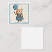 青い格子縞のドレスを着た風船を持つ女の子クマ ノートカード (正面/裏面)