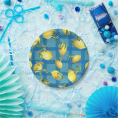 青い格子縞のレモン ペーパープレート (パーティー)