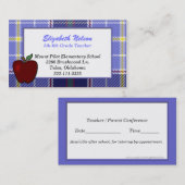 青い格子縞の先生の名刺 予約カード (正面/裏面)