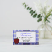 青い格子縞の先生の名刺 予約カード (スタンド正面)