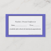 青い格子縞の先生の名刺 予約カード (裏面)
