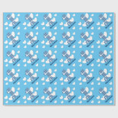 青い格子縞の第1誕生日の名前をカスタムするV03A ラッピングペーパー (フラット)