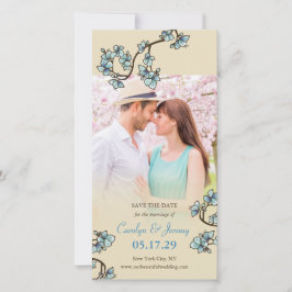 青い桃の花アジア日付の写真カードを保存 セーブザデート