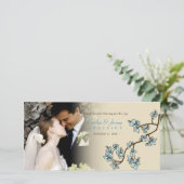 青い桃の花アジア結婚の写真 サンキューカード (スタンド正面)