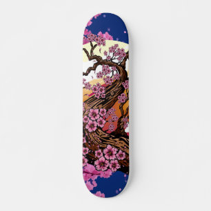 青い桜の花の夕焼けの日本の美意識 スケートボード