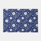 青い桜パターン ドアマット (正面)