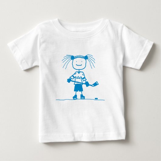 青い棒のホッケーの幼児の長袖 ベビーTシャツ (正面)