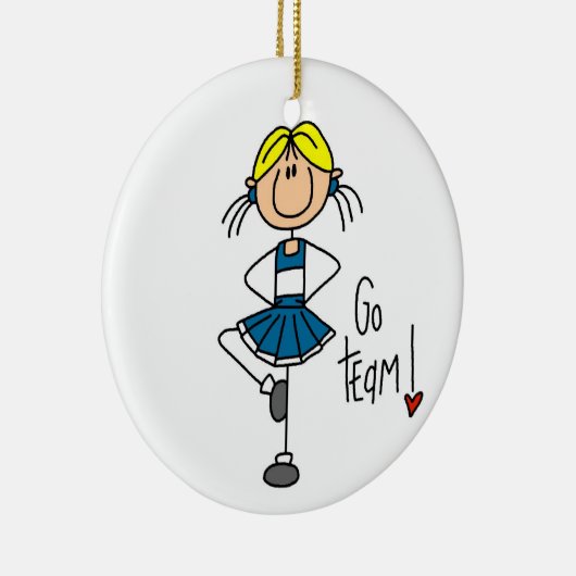 青い棒の姿のチアリーダーのTシャツおよびギフト セラミックオーナメント (右)